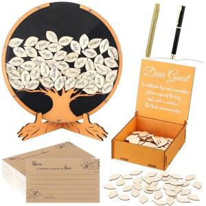 생명 장식을 기념하는 기념식을 위한 성장 나무 장례식 방명록 세트 사랑의 추억 포함 카드 펜 테이블 사인(생명의 나무)