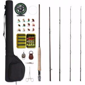 넷앵글러 플라이 낚싯대와 릴 콤보, 경량 휴대용 4피스 낚싯대, 5wt 알루미늄 릴, 프리로드 라인 28개, 방수 박스 완성 스타터 키트 포함