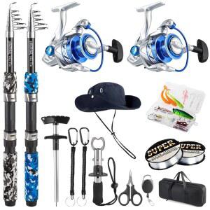 트립퀴프스 낚싯대 콤보, 6.9피트 망원봉 세트, 접이식 2PCS 스피닝 릴 캐리어 백 민물 및 콤보 키트 포함