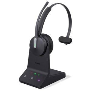 Yealink WH64 DECT 및 Bluetooth Mono UC Zoom 무선 헤드셋, 606피트 범위의 싱글 이어 워크 헤드폰, 3배 노이즈 캔슬링 마이크, 26시간 통화 시간, 링거, 데스크폰, PC, 휴대폰용 사무용 헤드셋