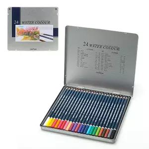 문화 넥스프로 수채24색 연필세트(틴케이스) 1개컬러링북연필 연필 미술도구 링연필 화연필 학습용연필 전