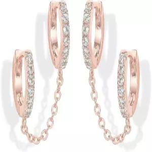 여성용 파보이 14K 골드 체인 귀걸이 더블 피어싱 당글 허기 후프 큐빅 지르코니아 펄 스터드 이어 커프