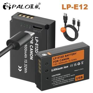 LP-E12 LP 카메라 배터리(Canon Rebel SL1 100D Kiss X7 EOS-M M M2 M10 M50 M200용 Type-C 입력 포트 포함