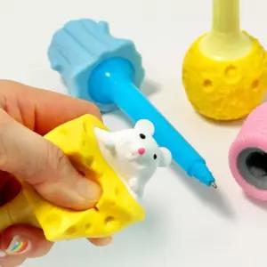 캐릭터 볼펜 세트 4개 귀여운 말랑이 동물 0.7mm 대량/완구/주물럭볼/유아/말랑볼/감각/발달/스트레스볼