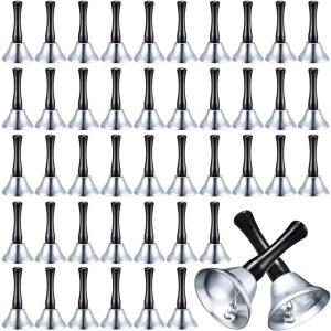 Yeshone 50개 교실 내 음식 라인 알람을 위한 시끄러운 핸드벨 대량 저녁 식사 서비스 축제 파티 결혼식 축하 선물 (실버)