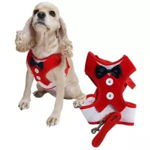 강아지 의류형 하네스 세트 (레드) 애견 턱시도 조끼