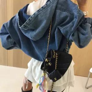 포트 루즈핏 크롭 후드 집업 벌룬 데님 청 봄자켓