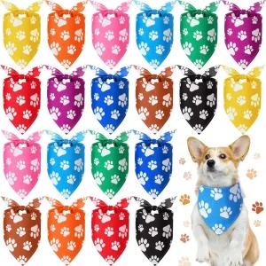 산우타 20개 컬러풀 발 프린트 강아지 반다나 귀여운 무지개 발자국 반려견용 삼각형 커치프 빕 스카프