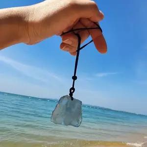 마린 아쿠아 펜던트 목걸이 끈 루스 매듭 스톤