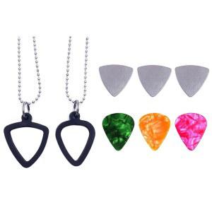 TUOREN 기타 피크 홀더 목걸이 2세트, 스틸 다채로운 베이스 기타리스트용 3개, 스테인리스 셀룰로이드 보관 일렉트릭 우쿨렐레