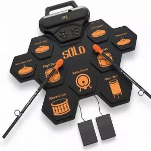 휴대용 전자 롤업 드럼 세트 - 손잡이 내장 스피커 헤드폰 잭 스틱 및 풋 페달이 포함된 9패드 충전식 MIDI