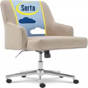 세르타 레이튼 홈 오피스 책상 의자 미드백 크롬 네일헤드 메모리 폼 쿠션 및 패딩 암 미드 센추리 모던