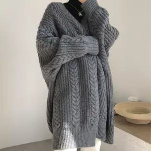 여성 꽈배기 니트 롱가디건 루즈핏 숄