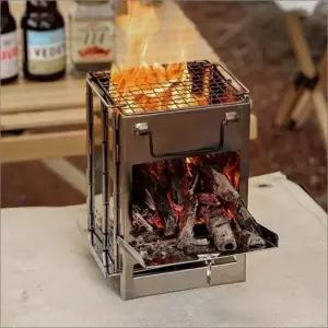접이식 사각난로 휴대용 스테인레스 화로대 불멍 장작 화목 난로 캠핑 차박 바베큐 그릴 숯불