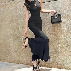 여성 여름 차이나 카라 슬림 머메이드 롱 원피스 (36463473)