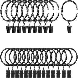 클립이 있는 LLPJS 오픈형 커튼 링 후크가 오픈 드레이퍼 클립 1.26인치 내경 최대 1인치 로드 장착(블랙