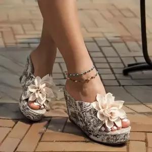 여성 플랫폼 웨지 플라워 패턴 구두 뮬슬리퍼 (37557964)