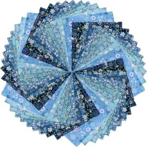 5 x 50 PCS 100 면 꽃무늬 사각형 다발 재봉 DIY 및 퀼트 초보자용 퀼팅 용품_Blue