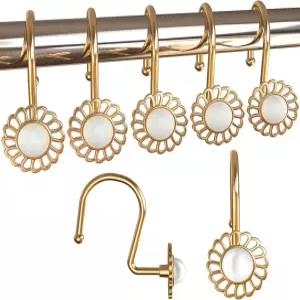르완다 샤워 커튼 후크 12개의 헤비 듀티 메탈 장식 링 빈티지 방청 욕실 샤워봉 플라워 펄 로즈 골드용