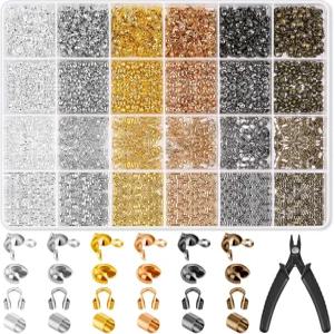 2220개의 보석 제작용 크림프 비즈 에이스 매듭 커버 튜브 및 DIY 팔찌 목걸이 크림핑 플라이어가 있는