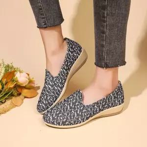 천진반 여친 가을 캐주얼 데일리룩 신발 단화 플랫 빅사이즈 라운드 웨지 힐 슬립온 슈즈 KUK3