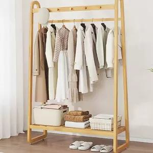 행거 베이직 대나무 선반 100cm(오크) 원목옷걸이 거치대