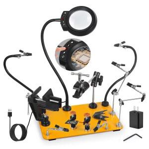 NOEVSBIG, 5배 확대등, 마그네틱 유연한 암, 360 조절 가능한 클램프, 무거운 안정적인 베이스 및 전자제품 수리 DIY용 작업대 바이스로 납땜 스테이션을 돕습니다