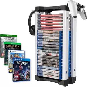 ASFSKY 비디오 게임 스토리지 타워 - PS5 PS4 Xbox 및 스위치 게임과 호환되는 2개의 컨트롤러 후크가 있는