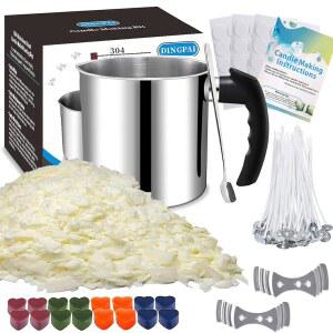 딩파이 캔들 만들기 용품 메이크 부는 냄비 윅스 스티커 3구 홀더 내추럴 소이 및 스푼을 포함한 완전한 세트