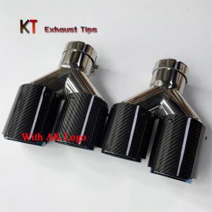 1쌍 AK 로고 듀얼 쿼드 자동차 배기 팁 광택 카본 파이버 블루 테일 파이프 머플러 모든 차량용 시스템 노