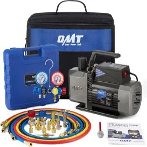 오리온 모터 테크 A2L AC 진공 펌프 및 게이지 세트 R1234yf R32 R134a R410A 시스템용 5 cfm 2단