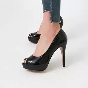 펌프스힐 에나멜 속가보시 오픈토 얇은굽 여성 킬힐Y 구두