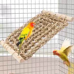 케이지용 FlidRunest Conure 사다리 농어 버드 씨그래스 다리 운동 스탠드 천연 손으로 짠 앵무새 그물