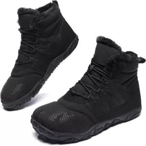 여성 남성 맨발 부츠 미니멀리스트 겨울 스노우 따뜻한 발목 제로 드롭 밑창 와이드 토 박스 슬립 운동화