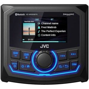 JVC KD-MR305 마린 게이지 리시버 내후성, 2.7인치 LCD, 앰프, 블루투스, 디지털 미디어 MP3 플레이어 내장, CD 없음, USB 포트, AM /FM /웨더 밴드 튜너, 후면 카메라 입력