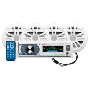 BOSS 오디오 시스템 MCK632WB.64 마린 보트 스테레오 및 6.5인치 스피커 패키지 - 싱글 딘, 블루투스, CD DVD 플레이어 없음, AM/FFM 라디오 수신기 헤드 유닛, 무선 리모컨, 다이폴 안테나