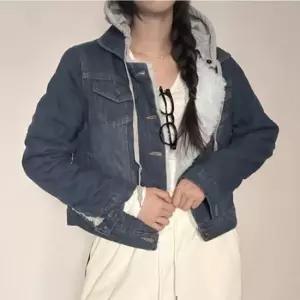 [옷은날개] 여성 세미크롭 털안감 후드 청자켓 1P 탈부착 데님