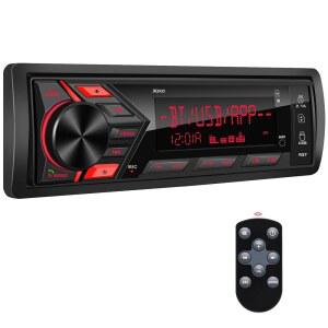 블루투스 자동차 스테레오 마린 라디오: 싱글 딘 LCD 디스플레이 오디오 시스템 - 인다시 멀티미디어 MP3 플레이어(FM AM 수신기 듀얼 USB SD AUX-in 2.1A 고속 충전 앱 제어 포함)