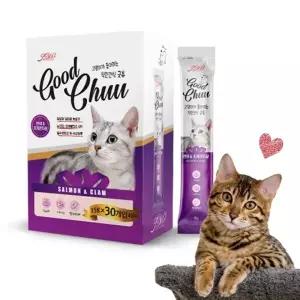 파라솔 고양이굿츄 고양이간식 대용량 휴대용스틱 연어게살관자맛15g 1BOX(30개입)