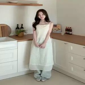 [엘루이즈] 라일리 플라워 자수 쉬폰 시스루 뷔스티에 나시 롱원피스 2color)