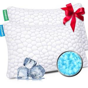 쿨링 베개 퀸 사이즈 세트 2개, 수면을 위한 조절 가능한 침대 베개, 고급 파쇄 메모리 폼 2팩, 측면, 등, 배 쪽, 쪽 잠자는 사람을 부드럽고 지지력 있는 단단한 뜨거운 선물