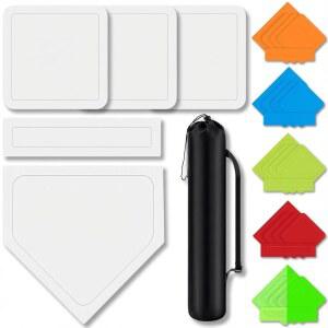 HIBOOM 야구 및 소프트볼 베이스 세트 홈플레이트 포함, 가방 피칭 휴대용 1개, 3개, 킥볼 5개, 연습용 스로우 놀이터 고무 뒷마당 다운