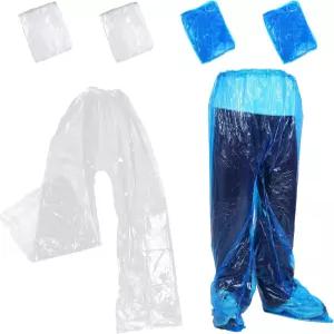 남녀용 일회용 레인 팬츠 4종 신발 커버가 있는 방수 플라스틱 야외 캠핑 여행 하이킹 블루 클리어를 위한