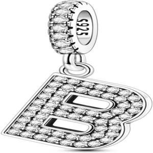 하포어 레터 925 스털링 실버 참 큐빅 지르코니아 알파벳 A-Z 이니셜 댕글 팔찌 목걸이용 구슬 펜던트 DIY