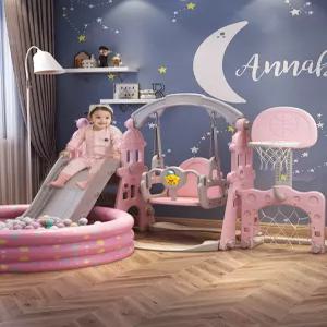 더류현 볼풀 예쁜 핑크색 놀이터 유아전용 미니놀이터 플라스틱 미끄럼틀 유아용 가정용놀이터