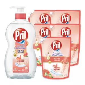 프릴 맑은식초 자몽 용기 700ml 1개 + 리필 1L 5개