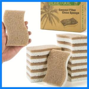 1/6/12개입 천연 주방 스펀지 셀룰로오스 및 코코넛 스크러버 식기용 가정용 청소 화이트