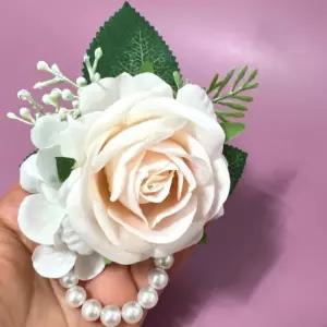 브라이덜샤워 꽃 팔찌 셀프 웨딩 촬영 소품 브로치 장미 코사지 진주