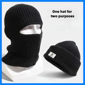 2 in1 겨울 마스크 비니 모자 따뜻한 니트 발라크라바 모자 방풍 솔리드 풀 페이스 스키 보닛 전술 사이클