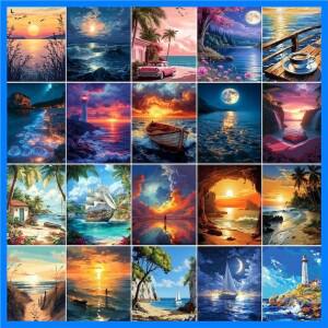 숫자로 GATYZTORY 그림 페인트 바다 풍경 페인트 숫자로 그림 미술 용품 수채화 작품 수제 디지털 캔버스
